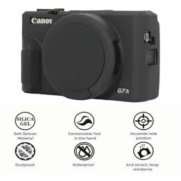 AEXUTDA Case for Canon Powershot G7X Mark III Digital Camera, G7X Mark iii Camera Silicone Case, Anti-Scratch Slim Fit Soft Skin, G7X Mark 3 Accessories with Detachable Lens Cover - Black