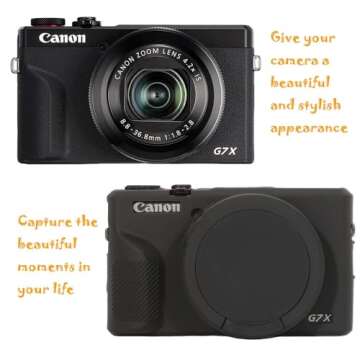 AEXUTDA Case for Canon Powershot G7X Mark III Digital Camera, G7X Mark iii Camera Silicone Case, Anti-Scratch Slim Fit Soft Skin, G7X Mark 3 Accessories with Detachable Lens Cover - Black