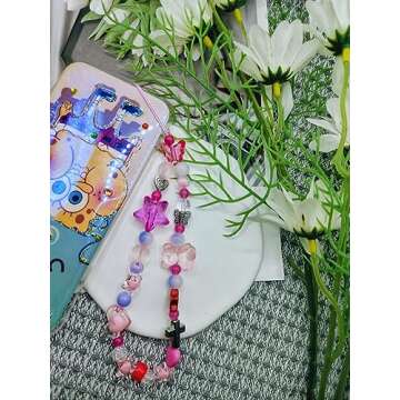 Meefisher Hot Pink Butterfly Y2K Beaded Phone Charm Bear Cute Charms Cell Phone Lanyard Strap Handma...