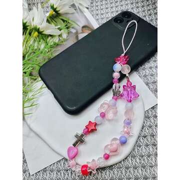 Meefisher Hot Pink Butterfly Y2K Beaded Phone Charm Bear Cute Charms Cell Phone Lanyard Strap Handmade Acrylic Flower Wrist Beads Chain Sweet Gifts for Girls Women (hot pink)