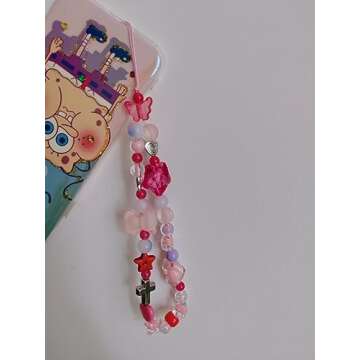 Meefisher Hot Pink Butterfly Y2K Beaded Phone Charm Bear Cute Charms Cell Phone Lanyard Strap Handmade Acrylic Flower Wrist Beads Chain Sweet Gifts for Girls Women (hot pink)