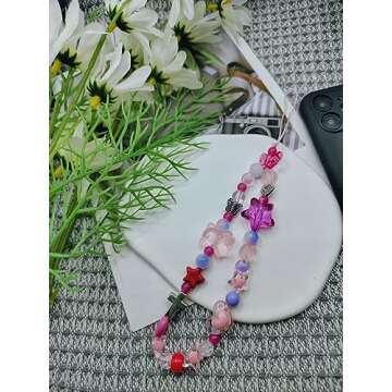 Meefisher Hot Pink Butterfly Y2K Beaded Phone Charm Bear Cute Charms Cell Phone Lanyard Strap Handmade Acrylic Flower Wrist Beads Chain Sweet Gifts for Girls Women (hot pink)