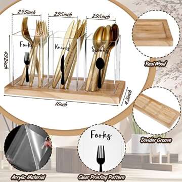Meanplan Acrylic Utensil Organizer for Countertop Clear Silverware Caddy Countertop Spoon and Fork H...