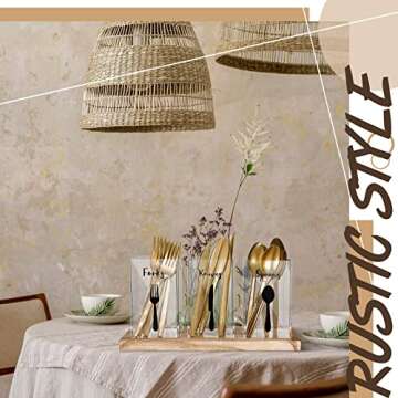 Meanplan Acrylic Utensil Organizer for Countertop Clear Silverware Caddy Countertop Spoon and Fork Holder Flatware Caddy Cutlery Holder with Wooden Tray for Kitchen Storage, Dining Room (Rectangle)