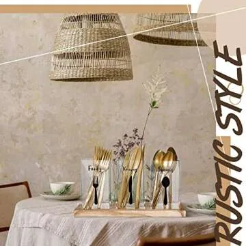 Meanplan Acrylic Utensil Organizer for Countertop Clear Silverware Caddy Countertop Spoon and Fork Holder Flatware Caddy Cutlery Holder with Wooden Tray for Kitchen Storage, Dining Room (Rectangle)