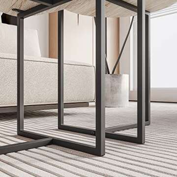 HOJINLINERO Round Coffee Table Set of 2 End Tables for Living Room,Black Small Coffee Table Living Room Table,Metal Frame & Wood Look,Sturdy and Easy Assembly,Stacking Side Tables Bedroom,White