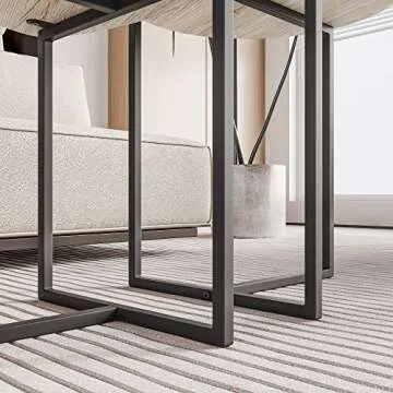 HOJINLINERO Round Coffee Table Set of 2 End Tables for Living Room,Black Small Coffee Table Living Room Table,Metal Frame & Wood Look,Sturdy and Easy Assembly,Stacking Side Tables Bedroom,White