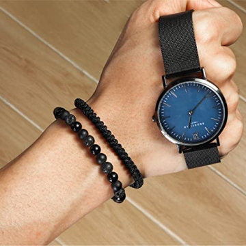 Stylish CARITATE Black Beaded Bracelets for Men - Meaningful Gift Set with Obsidian, Onyx & Lava Sto...