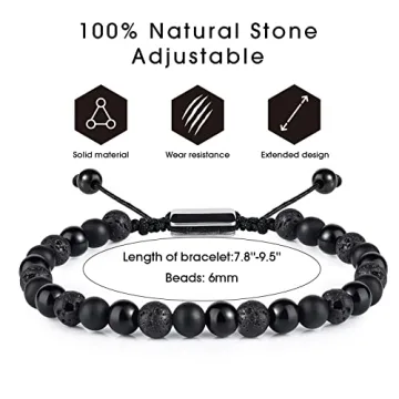CARITATE Black Beaded Bracelets for Men Stylish Gift Set