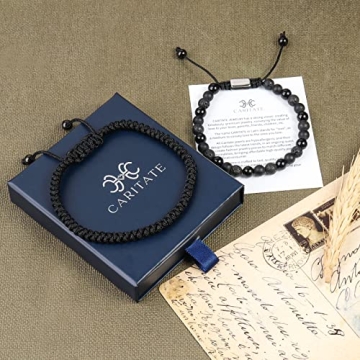 CARITATE Black Beaded Bracelets for Men Stylish Gift Set