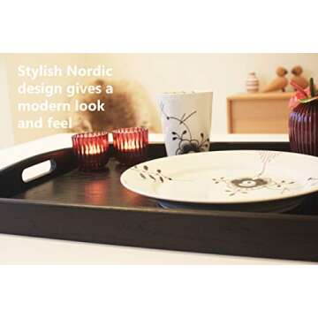 OVALGARD Black Ash Wood Serving Tray with Handles, Extra Large Size for Household Plates 19.7 x 15.7 x 2