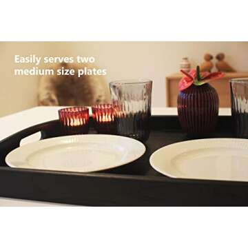 OVALGARD Black Ash Wood Serving Tray with Handles, Extra Large Size for Household Plates 19.7 x 15.7 x 2