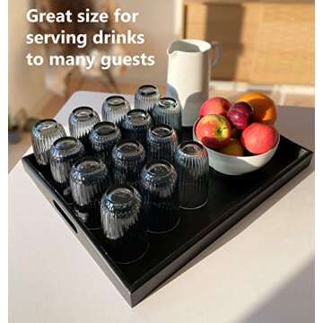 OVALGARD Black Ash Wood Serving Tray with Handles, Extra Large Size for Household Plates 19.7 x 15.7 x 2