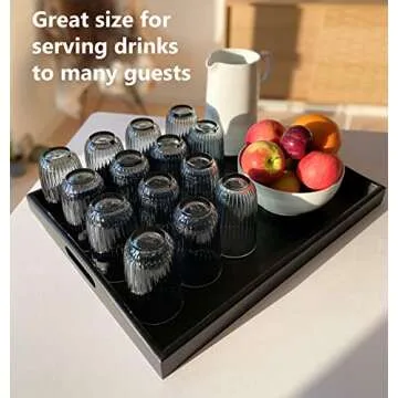 OVALGARD Black Ash Wood Serving Tray with Handles, Extra Large Size for Household Plates 19.7 x 15.7 x 2