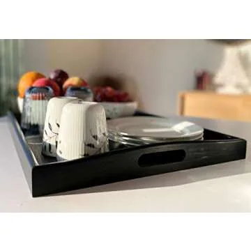 OVALGARD Black Ash Wood Serving Tray with Handles, Extra Large Size for Household Plates 19.7 x 15.7 x 2