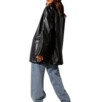 Women Leather Jacket Oversized Lapel Button Front PU Faux Leather Blazer Shacket Jackets Fall Winter...