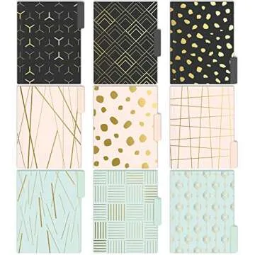EOOUT 18 Pack Decorative File Folders, Geometric Gold File Folders, Colored Letter Size File Folders, 1/3-Cut Tabs, 9.5 x 11.5 Inch, for Office, School, Students