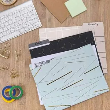 EOOUT 18 Pack Decorative File Folders, Geometric Gold File Folders, Colored Letter Size File Folders, 1/3-Cut Tabs, 9.5 x 11.5 Inch, for Office, School, Students