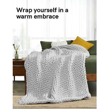 YnM Knitted Weighted Blanket, Hand Made Chunky Knit Weighted Throw Blanket for Sleep, Stress or Home Décor (Silver Grey, 50"x60" 10lbs)