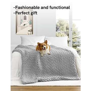 YnM Knitted Weighted Blanket, Hand Made Chunky Knit Weighted Throw Blanket for Sleep, Stress or Home Décor (Silver Grey, 50"x60" 10lbs)