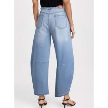 Sidefeel Women's Barrel Jeans Wide Leg Vintage Mid Rise Y2k Baggy Boyfriend Denim Pants Size 8 Sky B...