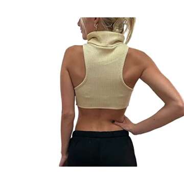 KMBANGI Women Sleeveless Mock Turtleneck Tank Top Ribbed Knit Slim Fit Solid High Neck Crop Tank Top(A-Khaki,S)