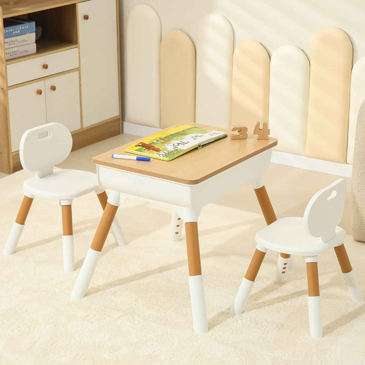 Adjustable Kids Study Desk & Chair Set with Storage