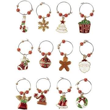 Juvale 12 Piece Christmas Wine Glass Charms for Holiday Parties and Celebrations