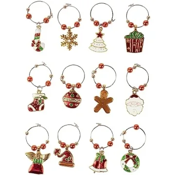 Juvale 12 Piece Christmas Wine Glass Charms for Holiday Parties and Celebrations