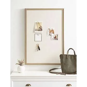 Kate and Laurel Oakhurst Rectangle Framed Linen Fabric Pinboard, 24 x 36, Light Tan, Traditional Decorative Bulletin Board with Stepped Profile and Lightly Distressed Finish