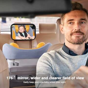 Rukie Baby Car Mirror - Extra Large, Quick Installation, Shatterproof Design, 360° Adjustable