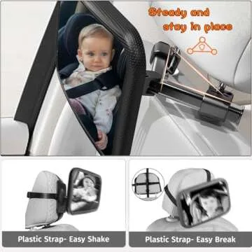 Rukie Baby Car Mirror - Quick Install, Shatterproof & 360° View