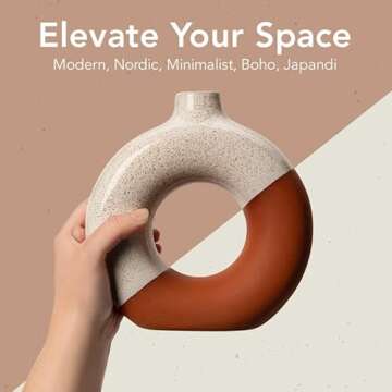 Circle Vase – White and Terracotta Donut Vase – Nordic Vase for Stylish Modern Minimalist Home Decor - Ceramic Vase for Pampas Grass - Geometric vase