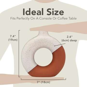 Circle Vase – White and Terracotta Donut Vase – Nordic Vase for Stylish Modern Minimalist Home Decor - Ceramic Vase for Pampas Grass - Geometric vase