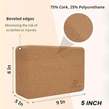 Everyday Yoga High Density Cork Wood Yoga Blocks - Improve Strength, Flexibility with Soft Brick Wor...