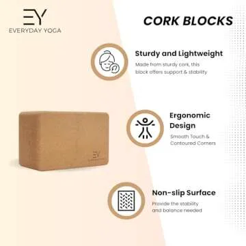 Everyday Yoga High Density Cork Wood Yoga Blocks - Improve Strength, Flexibility with Soft Brick Workout Handstand, Enhance Your Yoga Practice - Natural