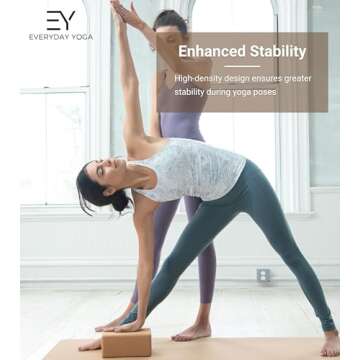 Everyday Yoga High Density Cork Wood Yoga Blocks - Improve Strength, Flexibility with Soft Brick Workout Handstand, Enhance Your Yoga Practice - Natural