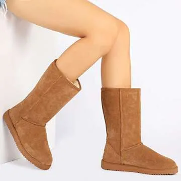 DREAM PAIRS Women's High-top Winter Snow Boots Slip on Warm Comfortable Outdoor Booties Shoes for Women FuzzyClassic,Size 8,Chesnut,SHORTY_HIGH