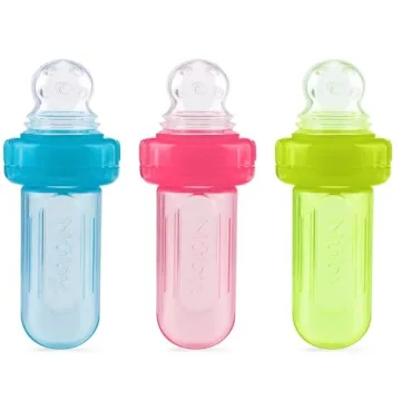Nuby EZ Squee-Z Silicone Self Feeding Baby Food Dispenser - Aqua/Pink/Green, 1 Count