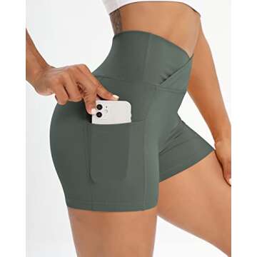 Workout Shorts for Women 2 Pcs Pack Cross Waist Active Gym Spandex Stretchy Yoga Compression with Side Pockets Black+Dark Green-M