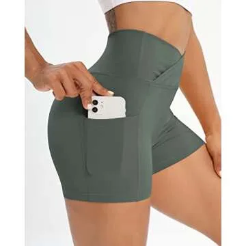 Workout Shorts for Women 2 Pcs Pack Cross Waist Active Gym Spandex Stretchy Yoga Compression with Side Pockets Black+Dark Green-M