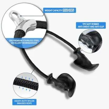 HXD-ERGO Tricep Rope with Ergonomic Handles, 36 Inch Tricep Pull Down Rope for Cable Machine, Pulley System, Triceps Rope Cable Attachment for Gym, Home (Black)