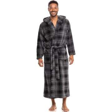 Men’s Full Length Hooded Fleece Bathrobe - Alexander Del Rossa
