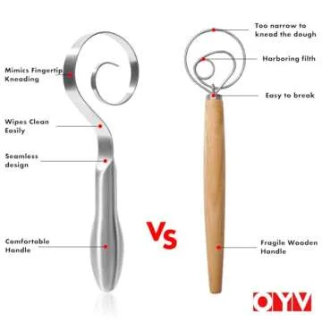 OYV Seamless Dough Whisk, 18/10 Stainless Steel Danish Dough Whisk, 10" Bread Whisk for Cooking, Whi...