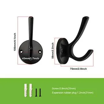 TUNNY 5 Pack Round Coat Towel Hooks - Matte Black Coat Hooks for Hanging Coats Towel Hooks for Bathr...