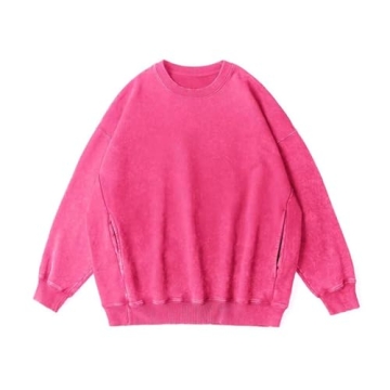 Vamtac Sweatshirt Oversized Crew Neck Long Sleeve Casual Sweatshirts Solid Wash Vintage Streetwear P...