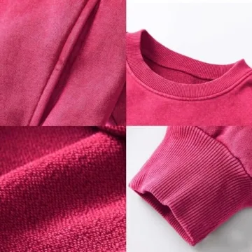 Vamtac Sweatshirt Oversized Crew Neck Long Sleeve Casual Sweatshirts Solid Wash Vintage Streetwear Pullover Tops With Pocket Pink