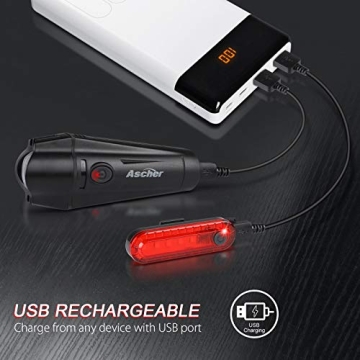 Ascher USB Rechargeable Bike Light Set - Perfect for Safety and Comfort
