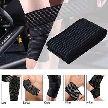 Yosoo Black High elasticity Calf Thigh Support Knee Brace Compression Wrap Support Bandage Brace Guard Injury Pain Sports Pad-Pack of 1