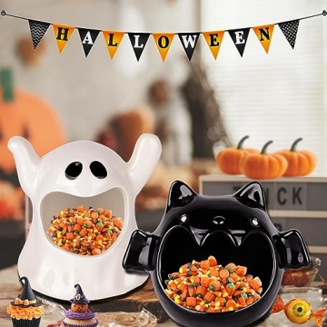 DIYDEC Halloween Candy Bowls – Spooky Ghost and Adorable Bat Ceramic Dishes